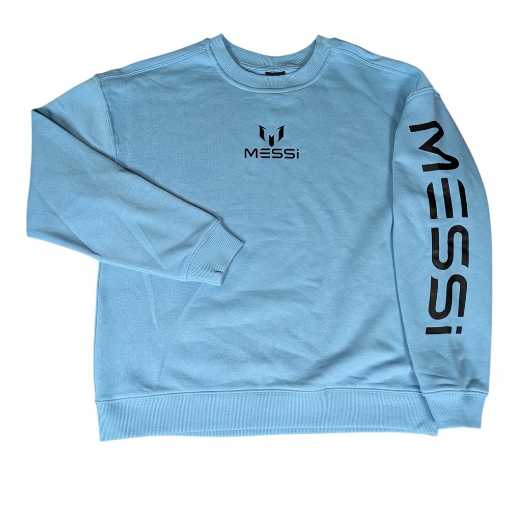 Messi Sweatshirt Mens Small Sky Blue Graphic Logo Fleece Pullover Excellent